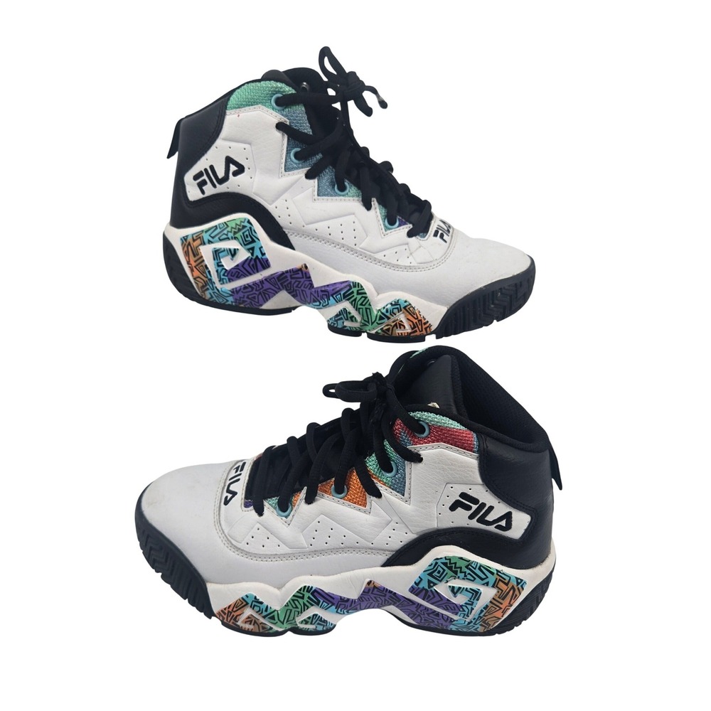 Fila Size 7 MB Basketball Sneakers White Aztec Hi-Top Excellent 5BM01759-175